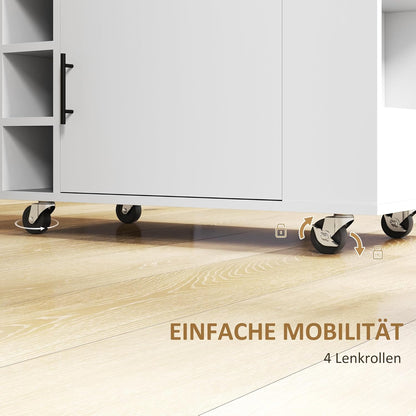 HOMCOM Kitchen Trolley with Wood Worktop, Shelves, Wine Racks, Serving Trolley, Kitchen Cabinet on Wheels with Soft-Close Hinges, Handle, Kitchen Island, 83 x 40 x 83 cm, Oak - QUORE