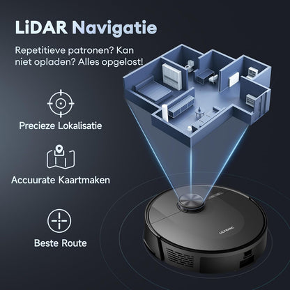 Ultenic D10 Robotstofzuiger Met Laser | 5000 Pa + HEPA H12 | Tapijtreiniging | App/Alexa | 120 Minuten Autonomie