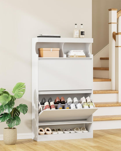 Hzuaneri Shoe Cabinet, Shoe Storage, Wooden Shoe Rack, Open Compartment, Divider Adjustable, 16-20 Pairs, Large Capacity for Hallway, Wardrobe, 2 Flaps (80B cm), White SR63203X