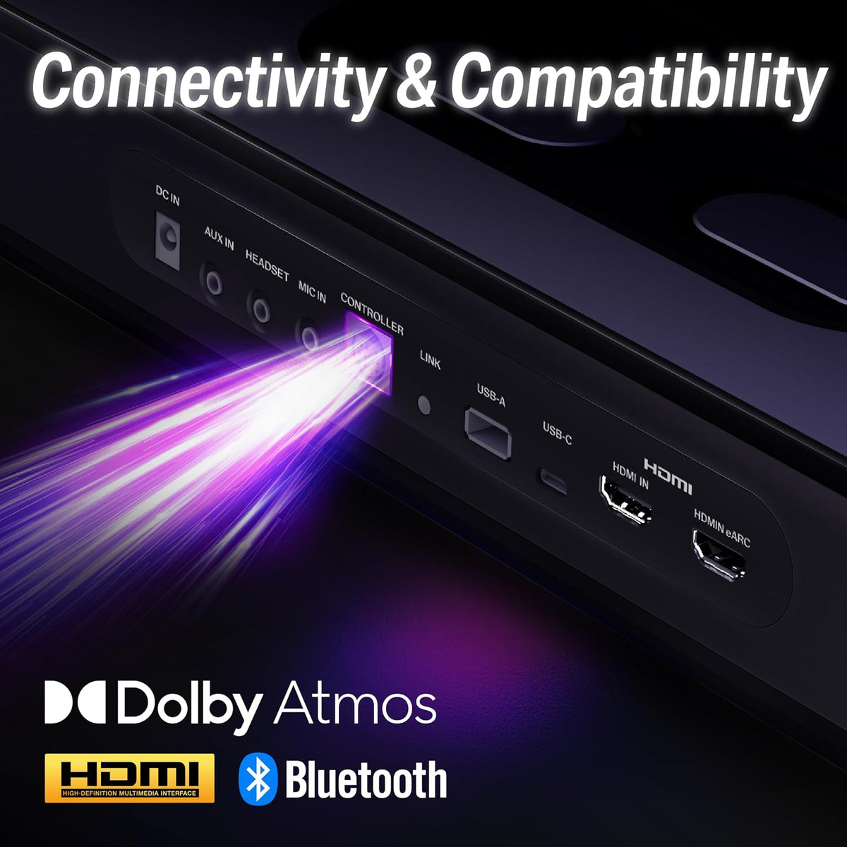 OXS Thunder Pro+ Gaming Soundbar met Draadloze Satelliet Nekluidspreker, 7.1.2 Dolby Atmos Surround Sound System, Ingebouwde Woofer, App Aanpassing, RGB Licht, 3 Gamer Modi, voor PC en Gaming Consoles