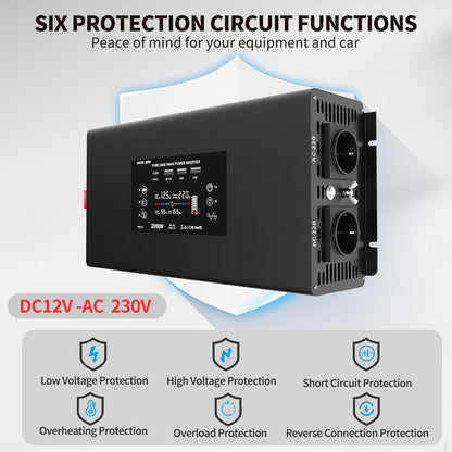 <font dir="auto" style="vertical-align: inherit;"><font dir="auto" style="vertical-align: inherit;">        DATOUBOSS 12V to 230V Pure Sine Wave Power Inverter 2000W/4000W with LCD EU Sockets, 2xUSB, QC3.0 Port, Type-C, 12V 230V Power Converters for Cars,
