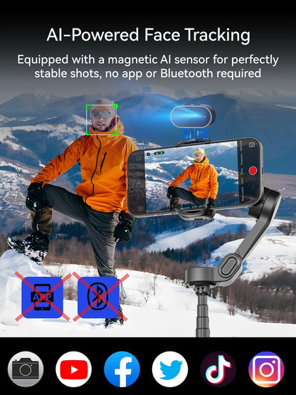 AOCHUAN Gimbal Stabilisator voor iPhone met AI-tracking-sensor, tilt je filmopnames op met 7,8 inch verlengstang, iPhone-gimbal met 8.0 stabiliteit voor sportopnames, Smart X2 AI zwart