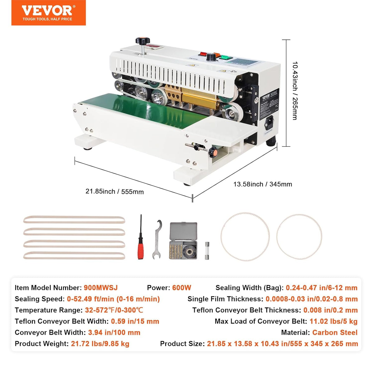 VEVOR Horizontale continue bandverzegelingsmachine voor zakken, lasbreedte 6-12 mm, digitale temperatuurcontrole, telfunctie, folielasapparaat voor plastic zakken 0,02-0,8 mm