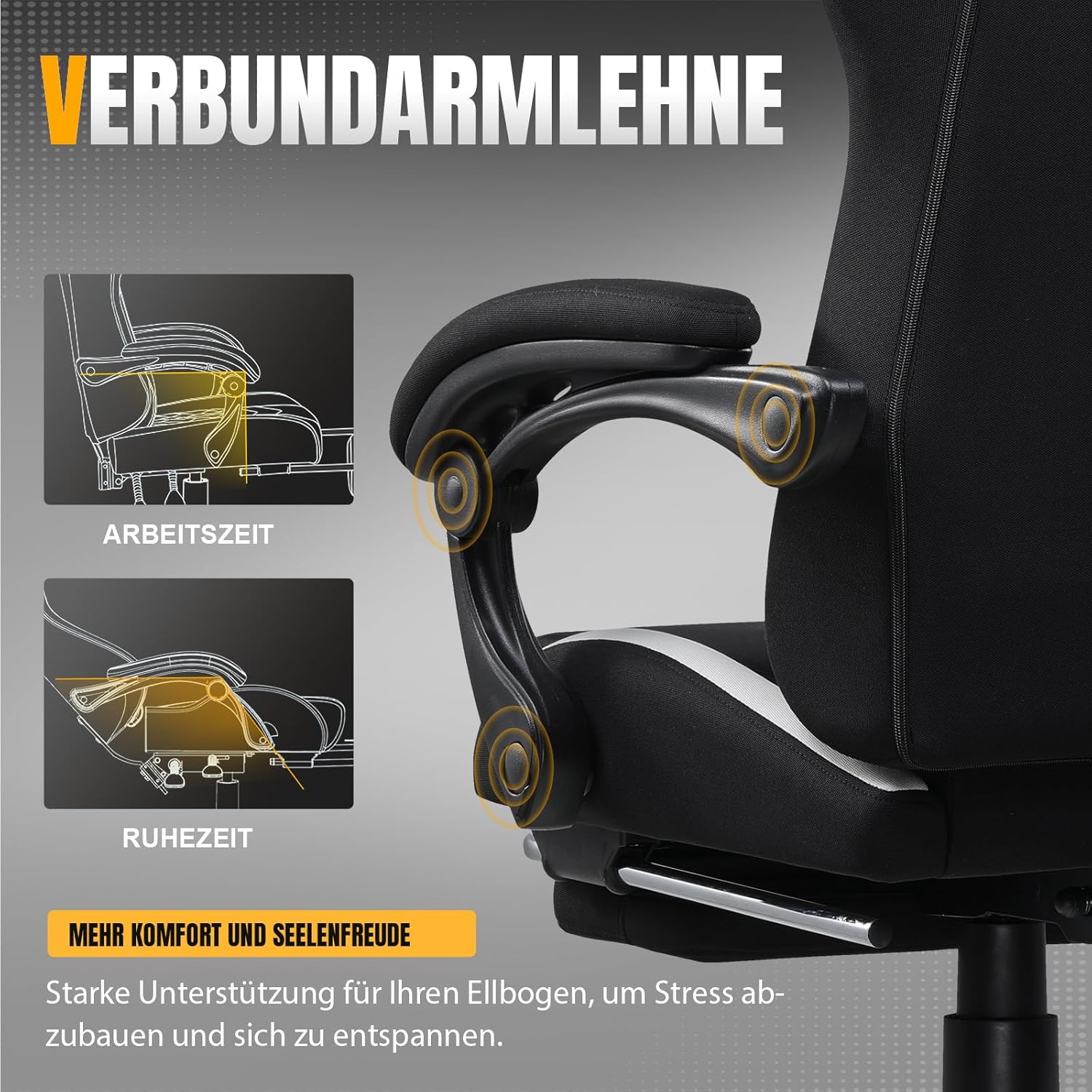 GTPLAYER Gaming Chair, Gamer Chair, Breathable Office Chair Made of High Quality Fabric, Ergonomic PC Chair, Adjustable and Swivel Office Chair with Footrest, Black - QUORE