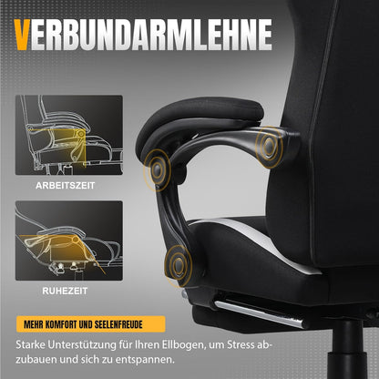 GTPLAYER Gaming Chair, Gamer Chair, Breathable Office Chair Made of High Quality Fabric, Ergonomic PC Chair, Adjustable and Swivel Office Chair with Footrest, Black - QUORE