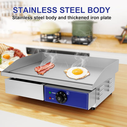TAIMIKO Professionele elektrische grillplaat, 55 x 35,5 cm, gladde kookplaat, 2 kookzones, 3000 W, commercieel, BBQ-grillplaat, roestvrij staal, opzetbare grill met thermostaat en afneembare sapschaal