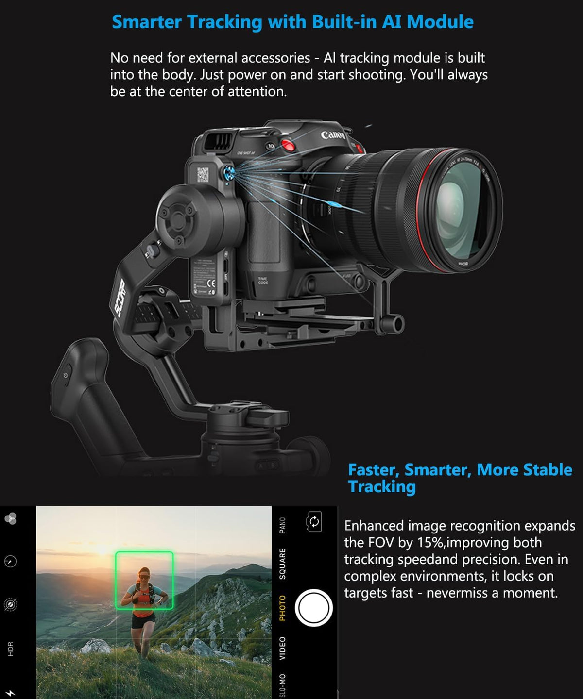 FeiyuTech SCORP 3 KIT Gimbal-stabilisator voor camera, ingebouwde AI-tracking, spiegelloze DSLR-stabilisator voor Sony/Canon/Nikon/Fujifilm, Max 3,5 kg, aanraakscherm, native verticale opnamen met