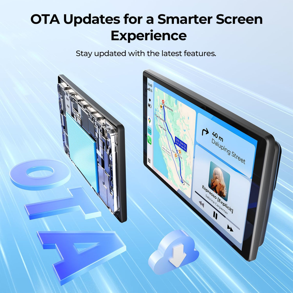 8'' Draagbaar autoscherm voor Apple CarPlay & Android Auto, 1440x900 HD-scherm, magnetische montage, OTA-updates, portret- en landschapsmodi, back-upcamera, Bluetooth, spraakbediening
