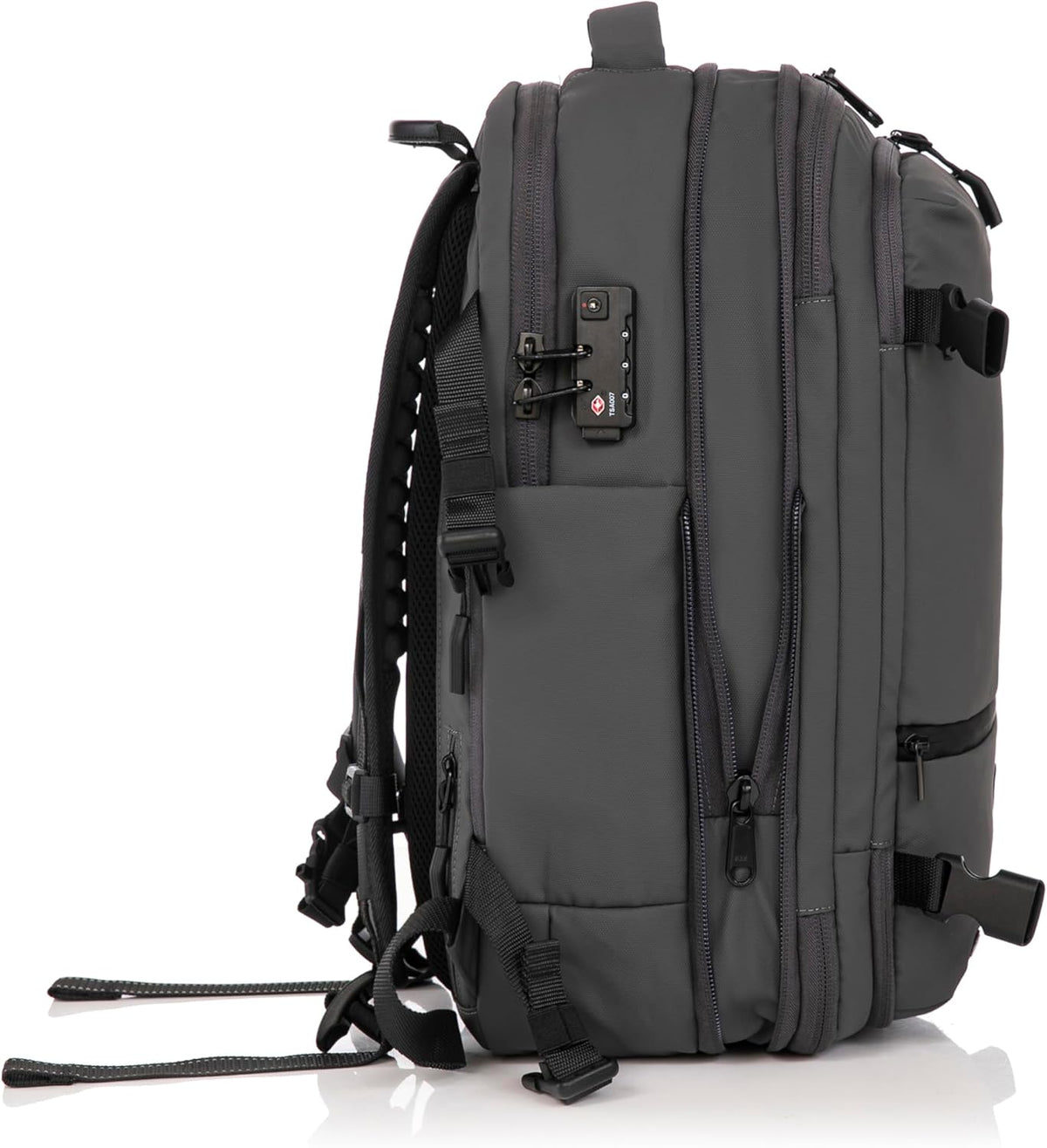 Vacuümreisrugzak | formaat handbagage koffer 55 x 35 x 25 & 55 x 40 x 20 cm | waterdicht | reistas laptop 17 inch | TSA-slot | wielen en trolley/bagageweeg/pomp optioneel, Grijs, 49cm, Met