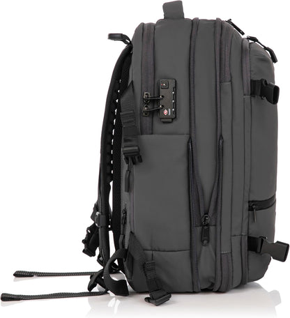 Vacuümreisrugzak | formaat handbagage koffer 55 x 35 x 25 & 55 x 40 x 20 cm | waterdicht | reistas laptop 17 inch | TSA-slot | wielen en trolley/bagageweeg/pomp optioneel, Grijs, 49cm, Met