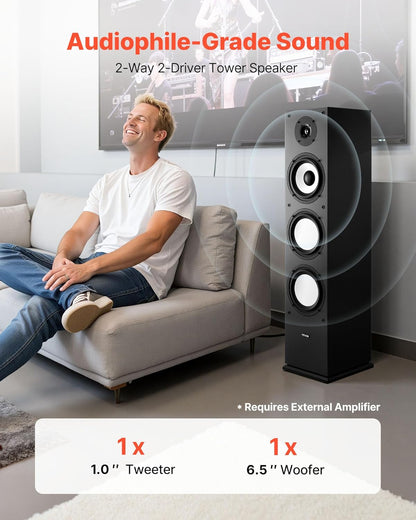 VEVOR Staande luidspreker, 2-weg systeem met 2,54 cm tweeter, 16,51 cm woofer, 200 W piekvermogen, 70 Hz - 20 kHz frequentierespons, robuuste MDF-behuizing, voor thuisaudio, afzonderlijk