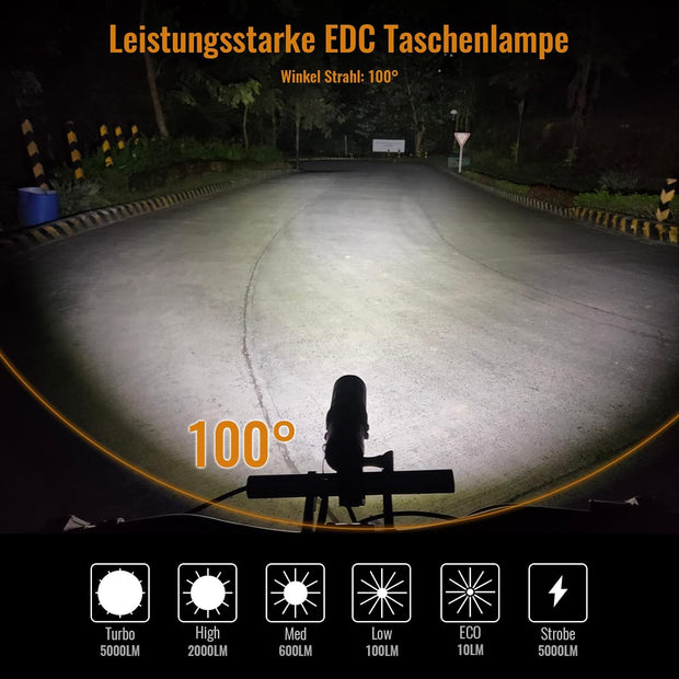 Zaklamp - Tactische Zaklamp - Krachtige - Oplaadbare - Draagbare - met 6 Helderheidsmodi - Li-Ion Batterij - Powerbankfunctie - voor Zoeken - Wandelen - Noodsituatie - 5000Lm - 5V - ‎IPX8 - Zwart