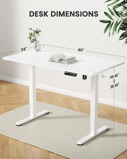 ErGear Sta-Bureau, 100 x 60 cm Hoogte Verstelbaar Elektrisch Zit-Sta Bureau Met Splitplank, Rugzakhaak en Slim Paneel Met 4 Geheugenstanden, Thuiskantoor
