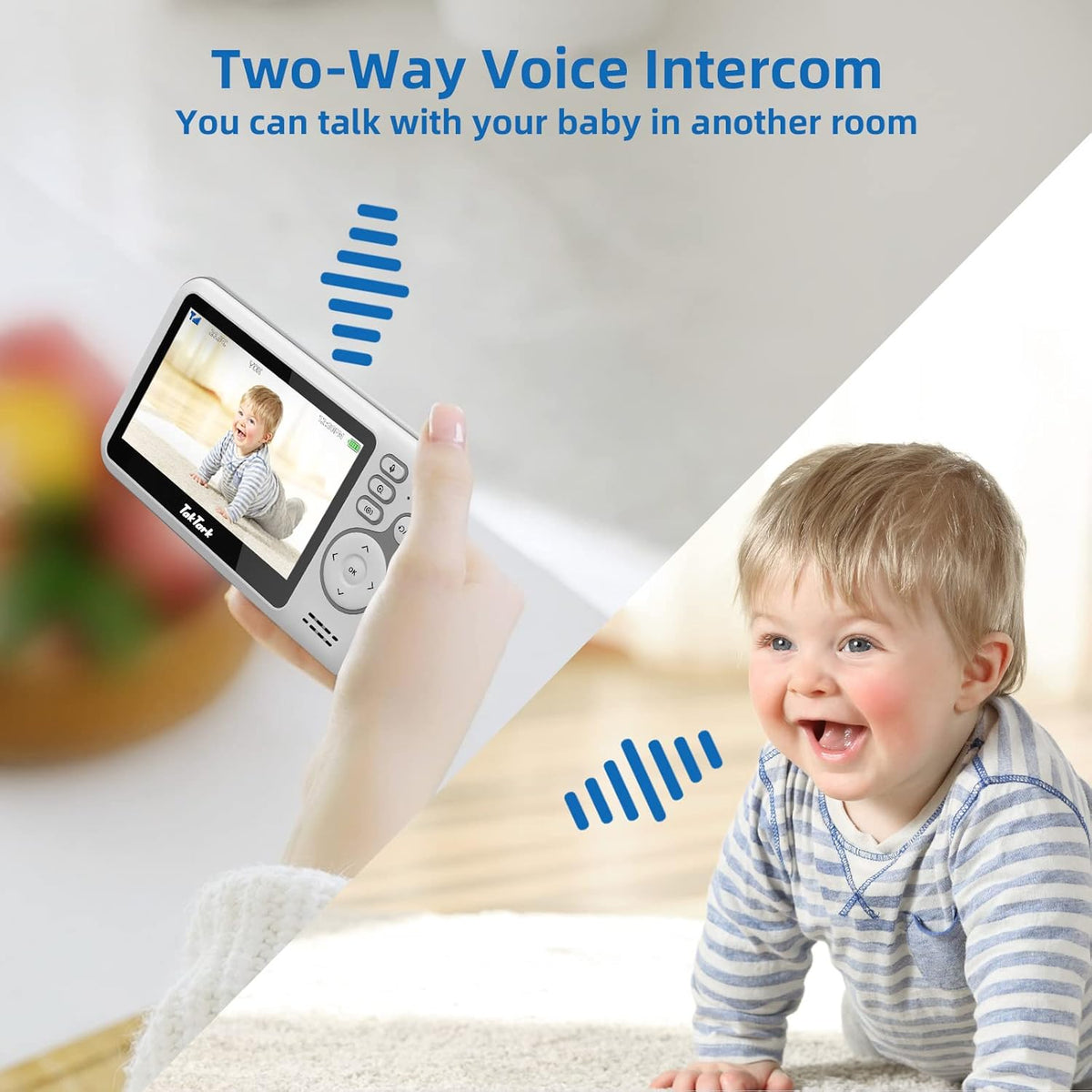 TakTark Babyfooncamera, 4,3 inch videobabyfoons, camera met 300 graden pan-tilt zoom, babycamera, temperatuurbewaking, VOX, nachtzicht, tweerichtingscommunicatie