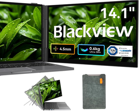 Blackview Laptop Screen Extension (600g, 4.5mm), 14" FHD IPS Eye Care Portable Monitor for Laptop, Dual Screen for 13" to 17.3" Laptops, Plug and Play, Compatible With Mac/Windows/Android