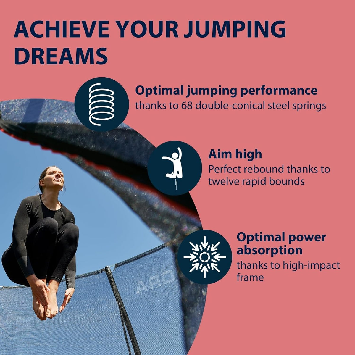 HUDORA Trampoline 4square – 244 x 366/215 x 305 cm grote, rechthoekige outdoor trampoline – rechthoekige sporttrampoline voor maximaal 120 kg – familietrampoline met hoge veerkracht – hoogwaardige