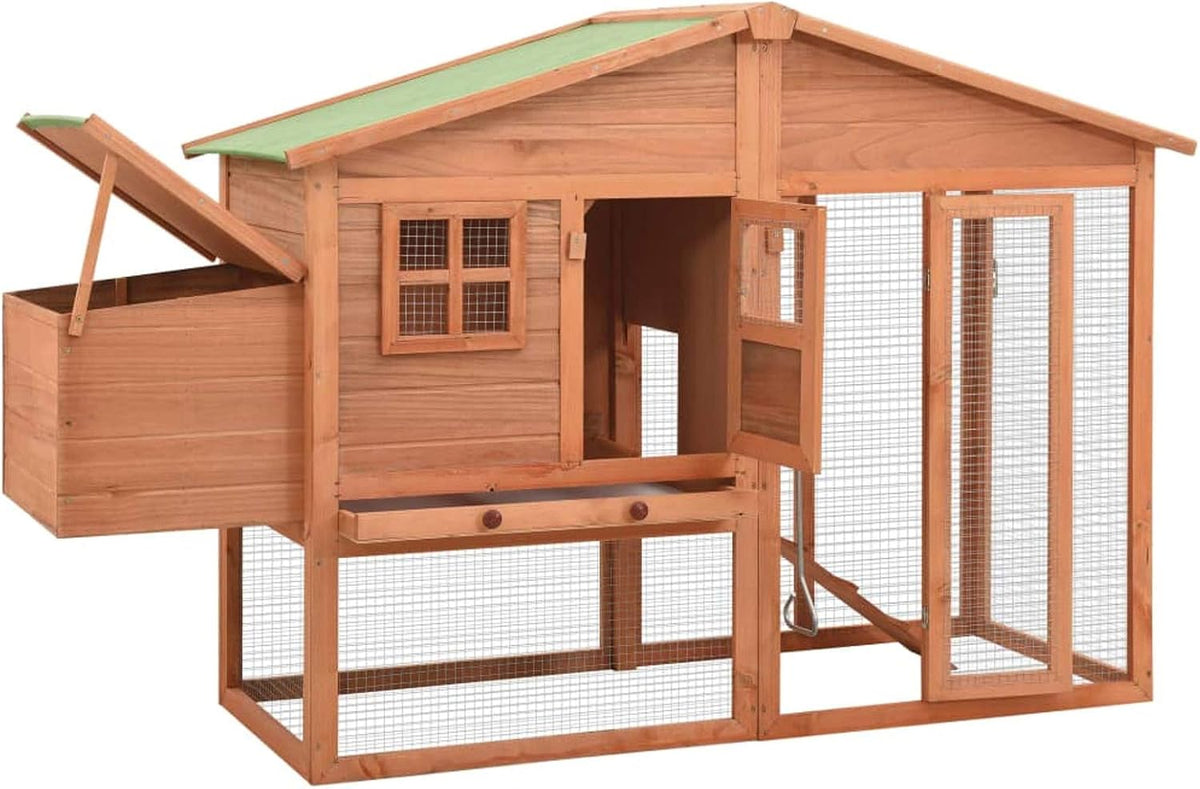 Wooden Chicken Coop Rabbit Hutch Made of Solid Pine Wood Outdoor Animal Cage for Small Animals 191 x 67 x 117 cm with Non-Slip Walking Board - QUORE