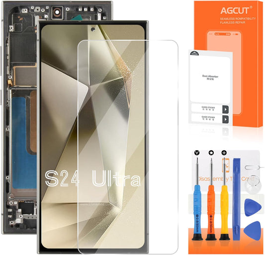 (US Versie) OLED LCD-scherm voor Samsung Galaxy S24 Ultra SM-S928U SM-S928U1 6,8 inch lcd-display, reservescherm, touchscreen, montage met reparatie (zwart met frame, vingerafdrukhouder)