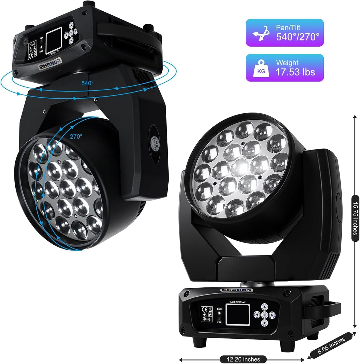 SHEHDS bewegen hoofd licht LED 19x15W RGBW 4 in 1 straal/wassen/zoom effect schermlichten DMX professionele controle zijn geactiveerde DJ verlichting voor Kerstmis discotheek en nachtkast