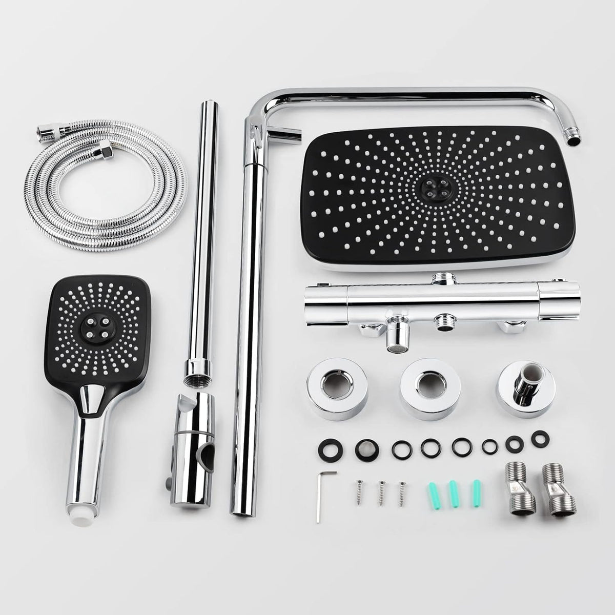 Thermostatische Douchekolom – Doucheset – Douchepaneel – Douchekraan – Regendouche – Messing Frame – 300x190 mm Regendouchekop – Veiligheidsmengkraan 38°C