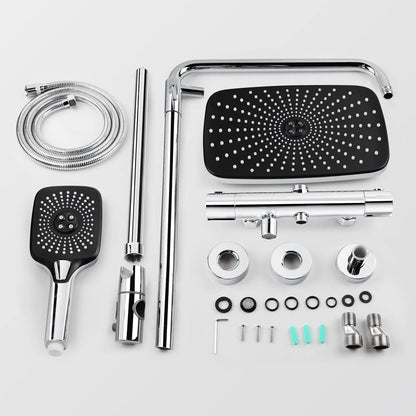 Thermostatische Douchekolom – Doucheset – Douchepaneel – Douchekraan – Regendouche – Messing Frame – 300x190 mm Regendouchekop – Veiligheidsmengkraan 38°C
