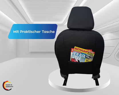 BREMER SITZBEZÜGE Autostoelhoezen compatibel met VW Golf 7, bestuurder en passagierset vanaf 2012-2020, autostoelhoezen, set van 2 stuks, in zwart/blauwe naad (N306)