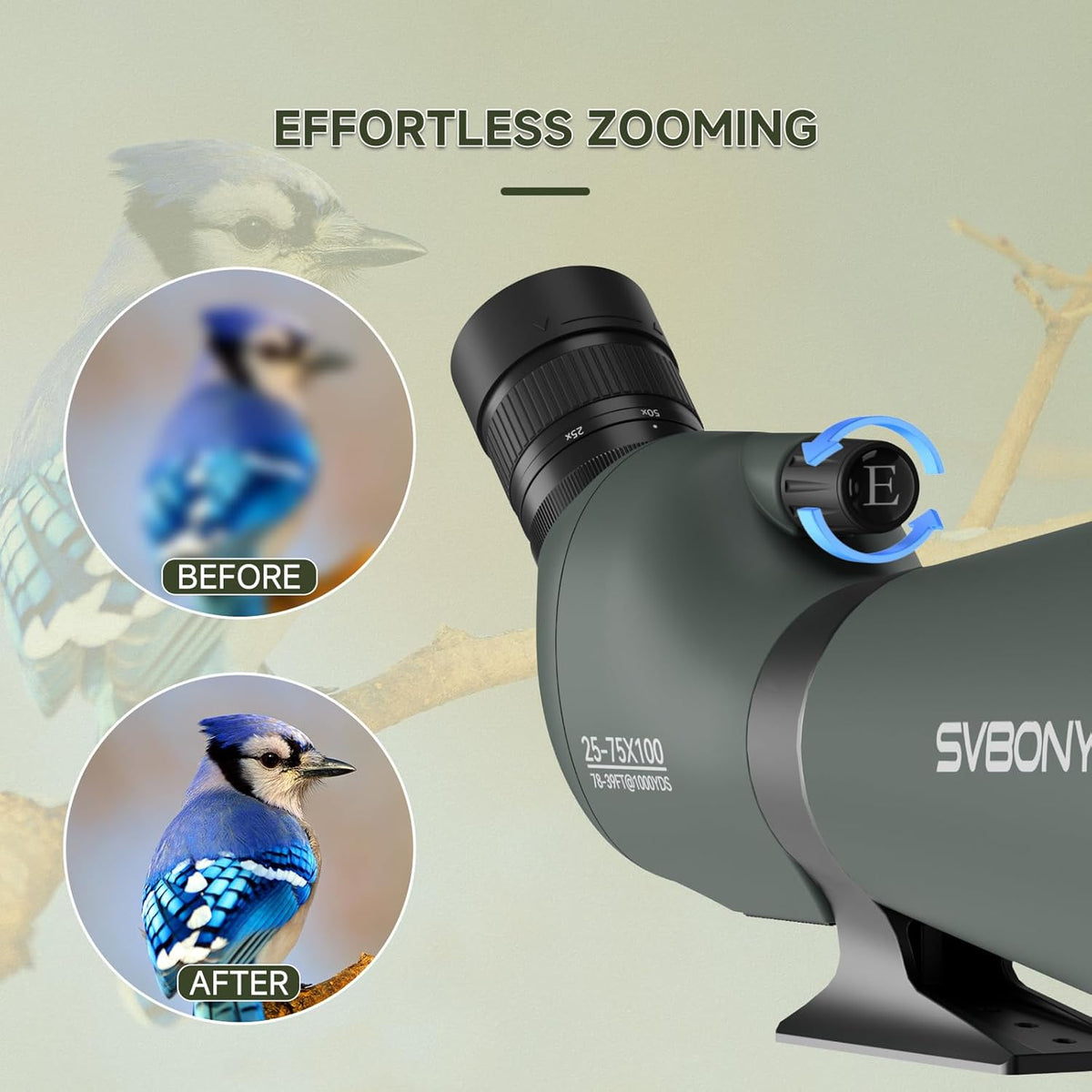 Svbony SV28 Spotting Scope 25-75x100, BAK4 Prism MC Optiek Monoculair met Statief Telefoon Adapter 45 Gebogen Oculair Spotting Scope voor het observeren van vogels