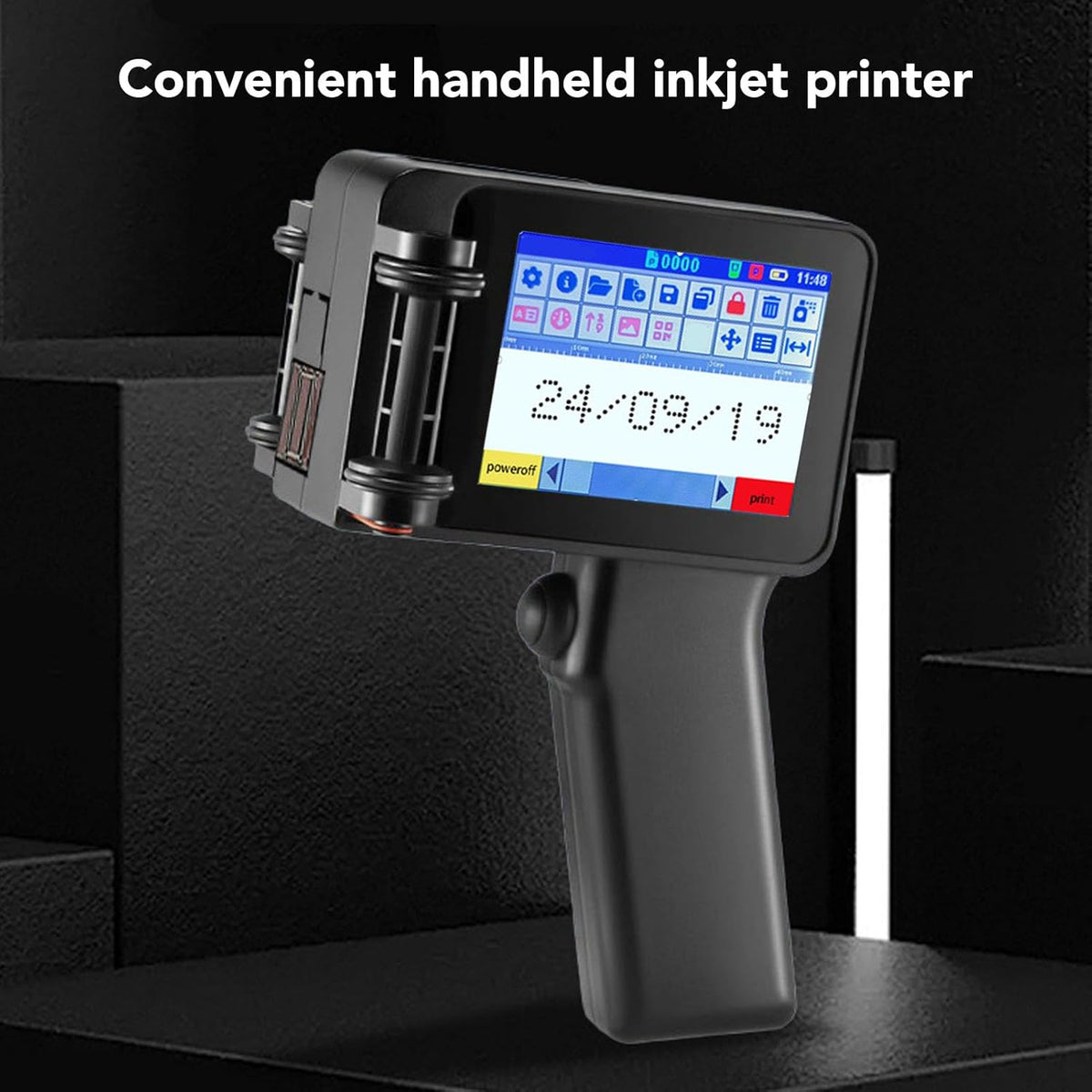 SEAFRONT Handheld Inkjetprinter met Inkt, 4,3-inch Touchscreen 600 Dpi voor Tekst Barcode Datum QR-codelabel Ergonomisch Ontwerp 1500 MAh Batterij Meerdere Oppervlakken Afdrukken