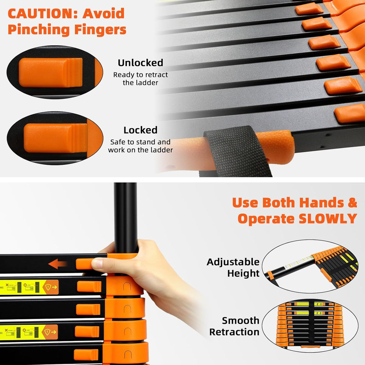 Telescopische ladder, 5 m, uittrekbare ladder, vouwladder, staande ladder, antislip, multifunctionele ladder, huishoudladder