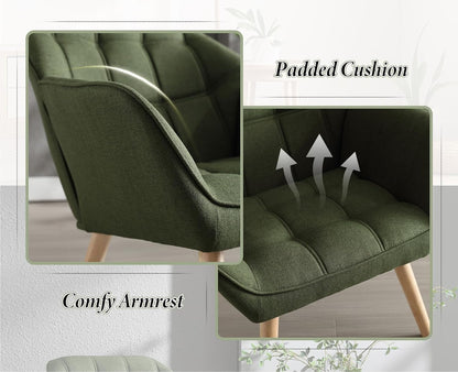 chairus Set of 2 Upholstered Tub Chairs Linen Single Sofa Accent Chair for Living Room Modern Recliner Cocktail Chair with Wooden Legs (Green-2)