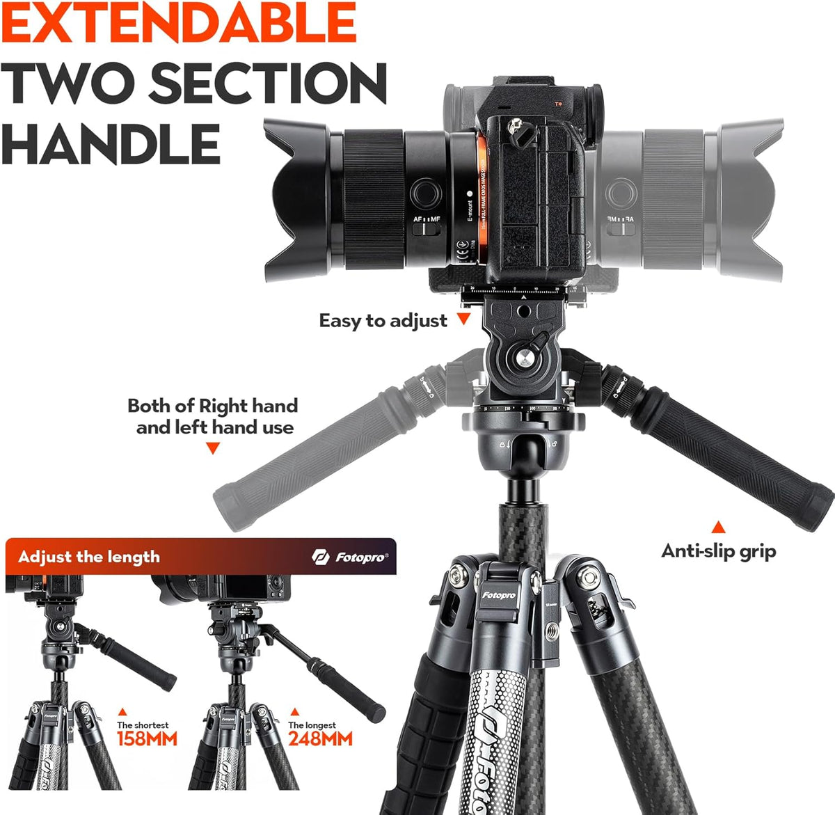 Reiscamerastatief – Camerastatief – Fotostatief – Reisstatief – Carbonvezelstatief – Ultralicht 1,34 Kg – Vloeistofkop Met 360° Panoramische Kogelkop