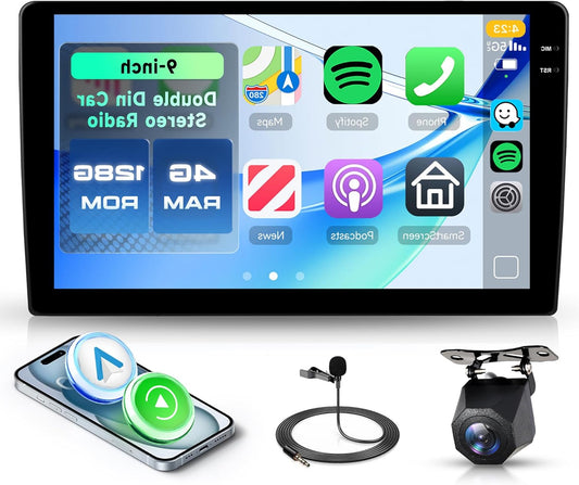 Autoradio – Multimedia Speler – Android Car Radio – 2DIN Navigatie – 9 Inch Touchscreen – Draadloos CarPlay & Android Auto – 4GB RAM 128GB Opslag