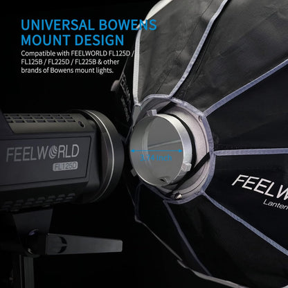 FEELWORLD FSL65 65cm lantaarn Softbox, LED Studio Licht Softbox, Foto Set Accessoires, Bowens Mount, met Stoffen Schuurdeuren Draagtas, voor Fotografie Selfie Live Streaming Interview Verlichting