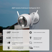 Beveiligingscamera Buiten - WiFi-bewakingscamera - Draadloze IP-camera - 4MP - met AI Menselijke Detectie-  30m Kleuren Nachtzicht - Alarmsirene - IP67 Waterdicht - Twee-weg audio - Wit
