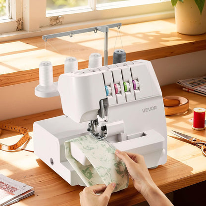 VEVOR Serger Overlock naaimachine, 1250 steken per minuut, 2-3-4 draadvermogen, 0,7-2 instelbare differentiële voeding, met vrije arm en ledlicht, naaimachine voor verschillende stoffen, wit