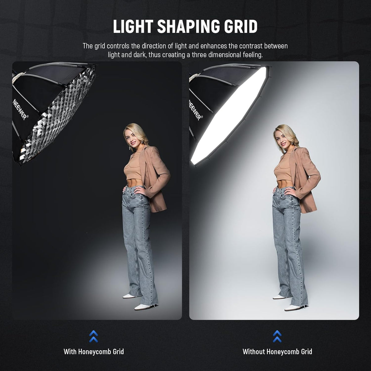 Parabolische Softbox – Softbox – Lichtmodifier – Studio Softbox – Bowens Mount – Twaalfzijdig Quick Release Ontwerp – 85 x 42 cm Met 2 Diffusers En Honingraatrooster