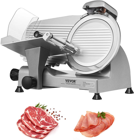 VEVOR Commerciële vleessnijder, 340 W, elektrische snijmachine, voedselsnijder met 25,4 cm koolstofstalen lemmet, 0-15 mm instelbare dikte voor vlees, kaas, groenten enz.