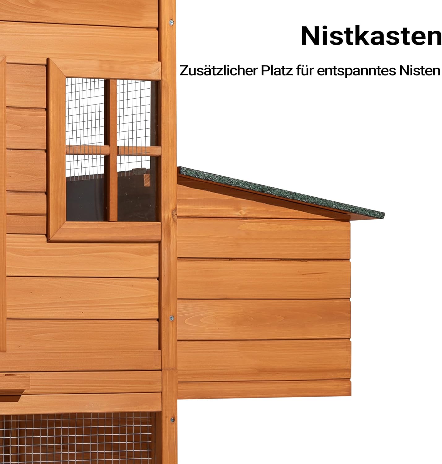 Chicken coop freeway and nesting box, spruce wood, 1720x660x1200mm, galvanized grid, excrement tray - QUORE