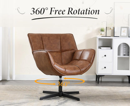 chairus Accent fauteuil voor woonkamer, draaibare kuipstoel in PU-leer, gestoffeerd, gelegenheidsfauteuil met metalen poten (bruin)