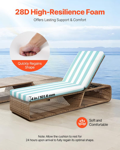 Loungekussen Voor Ligstoelen – Tuinkussen – Ligstoelkussen – Strandkussen – Tuinmeubelkussen – Waterafstotend en Lichtbestendig – Verstelbare Riemen en Antislipkoord – Set Van 2 – 2032 X 660 X 98 MM