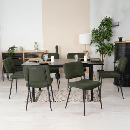 MEUBLE COSY Eetkamerstoelen, set van 2 retro keukenstoelen, ergonomische woonkamerstoel, bureaustoel met rugleuning, zitting van stof, metalen poten, groen, 59,5x45x82cm