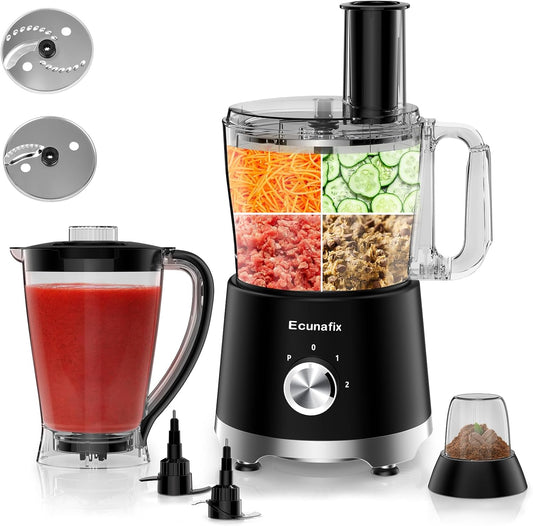 Keukenmachine en hakmolen, 1500 W, 2,5 l, keukenmixer met 2 l mixer, 200 ml koffiemolen voor citruspers, ijscrematie, malen, hakken, hakken, snijden en bereiden van pasta