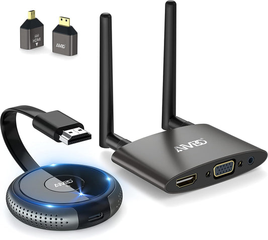 Draadloze HDMI Zender en Ontvanger 4K/5G, Wireless VGA&HDMI overdracht met twee schermen, van Laptop/TV-box/Camera/PS5/Telefoon naar Televisie/Monitor/Projector 165FT/50M
