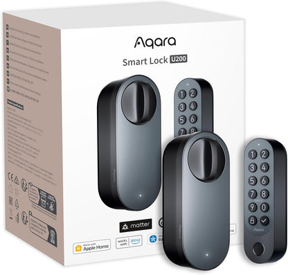Aqara Smart Lock U200 (Includes Fingerprint Keyboard), Matter over Thread, Smart Door Lock with Apple Home Key and Rechargeable Battery, Supports Homekit, Google Home, Alexa and SmartThings, Black - QUORE