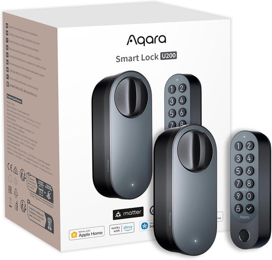Aqara Smart Lock U200 (Includes Fingerprint Keyboard), Matter over Thread, Smart Door Lock with Apple Home Key and Rechargeable Battery, Supports Homekit, Google Home, Alexa and SmartThings, Black - QUORE
