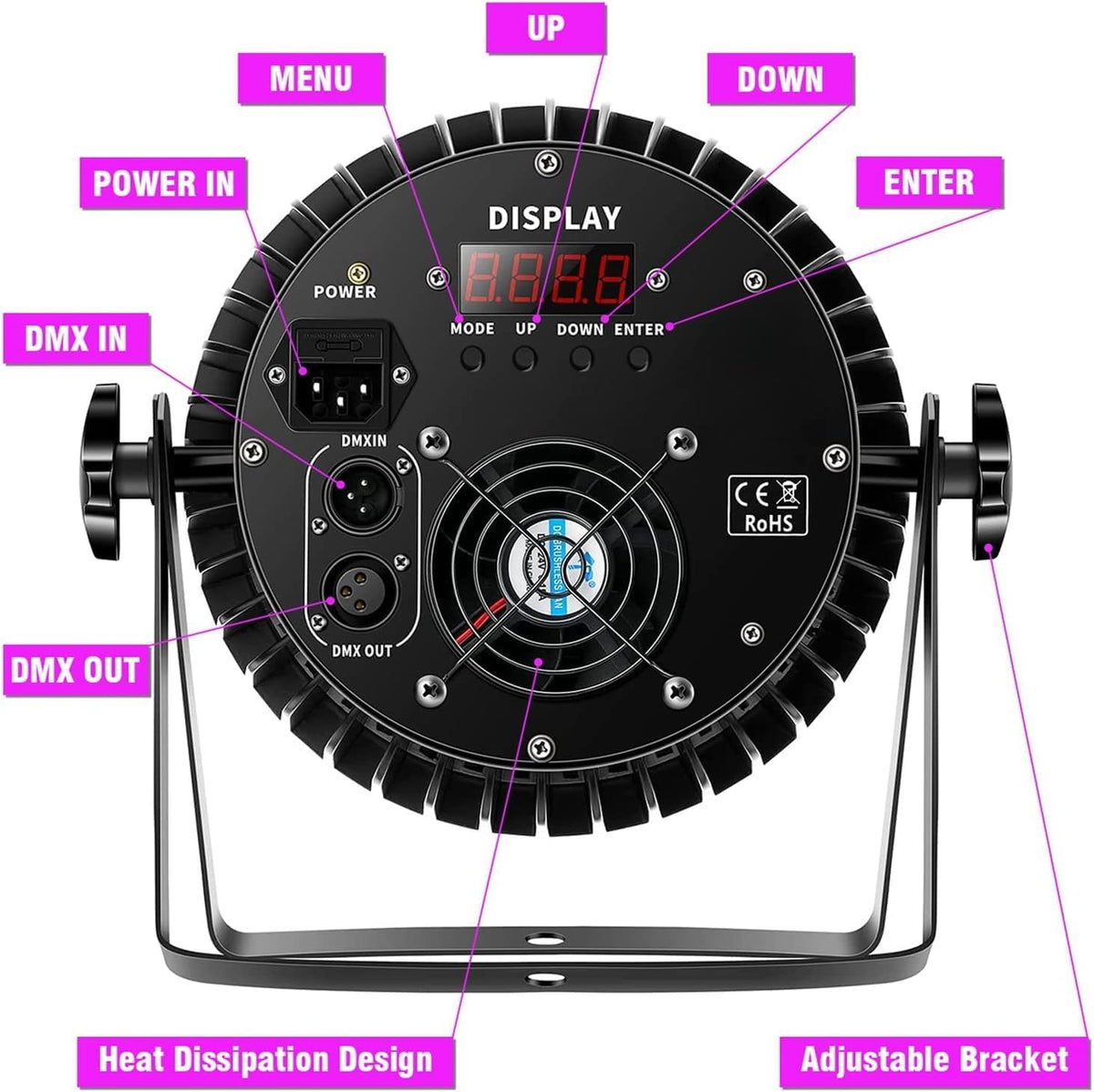 DMX512 Stage Lighting, 200 W, 18 LEDs, Energy Saving Lamp, UV+RGB, Disco Light, 8CH Party Light, Strobe/Sound, Active Mode, Lighting, DJ, Light Effect for Show, Bar, Party, Music Festival - QUORE