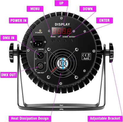 DMX512 Stage Lighting, 200 W, 18 LEDs, Energy Saving Lamp, UV+RGB, Disco Light, 8CH Party Light, Strobe/Sound, Active Mode, Lighting, DJ, Light Effect for Show, Bar, Party, Music Festival - QUORE