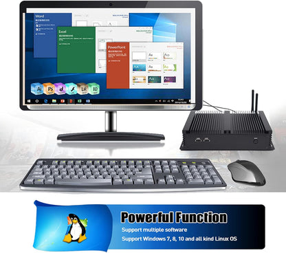 BASOARO Industriële PC Win 10 Fanless PC i5 4200U Mini Desktop Computer, Dual Gigabit RJ45 LAN, 8GB RAM 128GB SSD, HD VGA Dual 4K Display, WiFi, BT, 6 USB