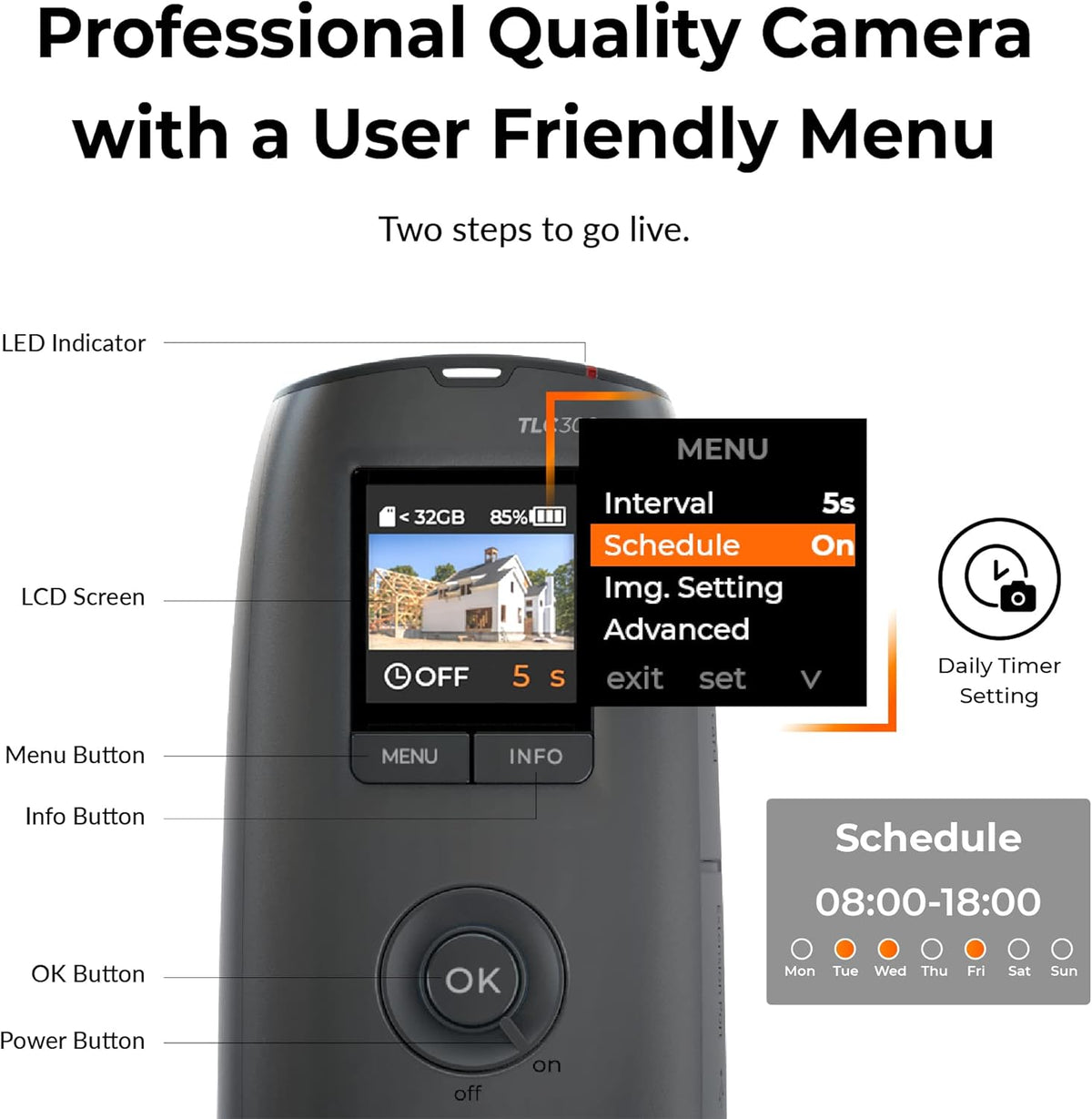 Brinno Time Lapse Camera BCC300-C Bundel, Timelapse Camera Outdoor Constructie, HDR FHD1080P Timelapse Camera met Muurbevestiging, LCD-scherm, Verlengde Batterijduur, Waterdichte Case en Clampod