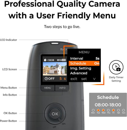 Brinno Time Lapse Camera BCC300-C Bundel, Timelapse Camera Outdoor Constructie, HDR FHD1080P Timelapse Camera met Muurbevestiging, LCD-scherm, Verlengde Batterijduur, Waterdichte Case en Clampod
